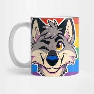 LGBTQ Furry Pride Wolf Face Winking Mug